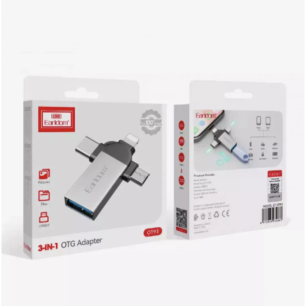 Adapter OTG USB3.0 To Micro USB , Lightning , USB C — Earldom ET-OT93 - фото 3