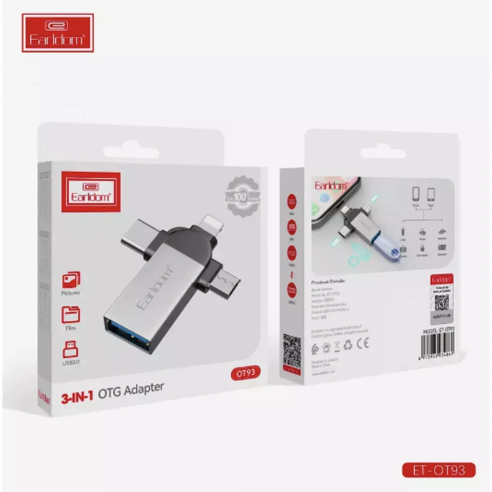 Adapter OTG USB3.0 To Micro USB , Lightning , USB C — Earldom ET-OT93 - фото 4