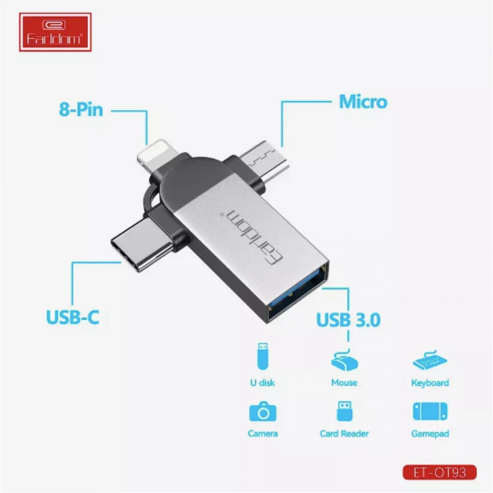 Adapter OTG USB3.0 To Micro USB , Lightning , USB C — Earldom ET-OT93 - фото 6