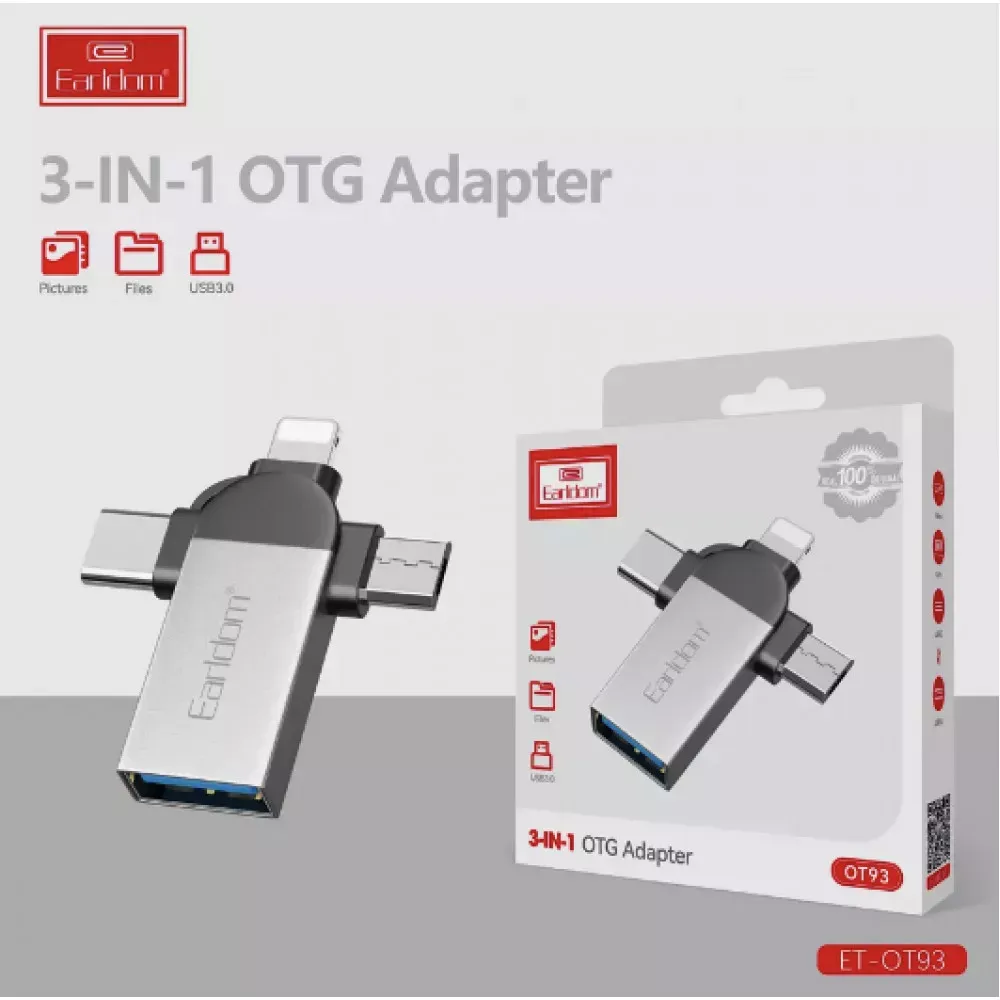 Adapter OTG USB3.0 To Micro USB , Lightning , USB C — Earldom ET-OT93 - фото 8