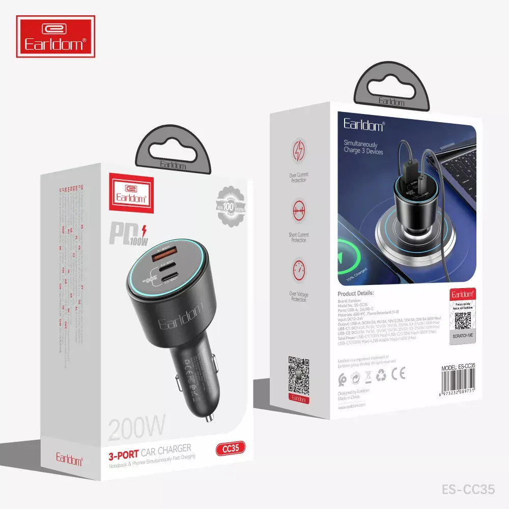 Car Charger 2.4A 1U 2C Earldom ES-CC35 - фото 3