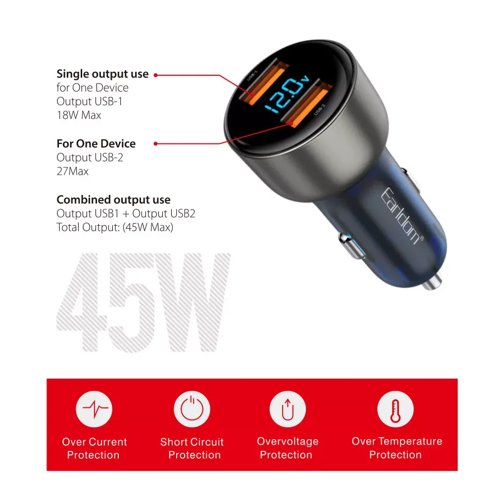 Car Charger 2.4A 2U Earldom ES-CC9 - фото 6