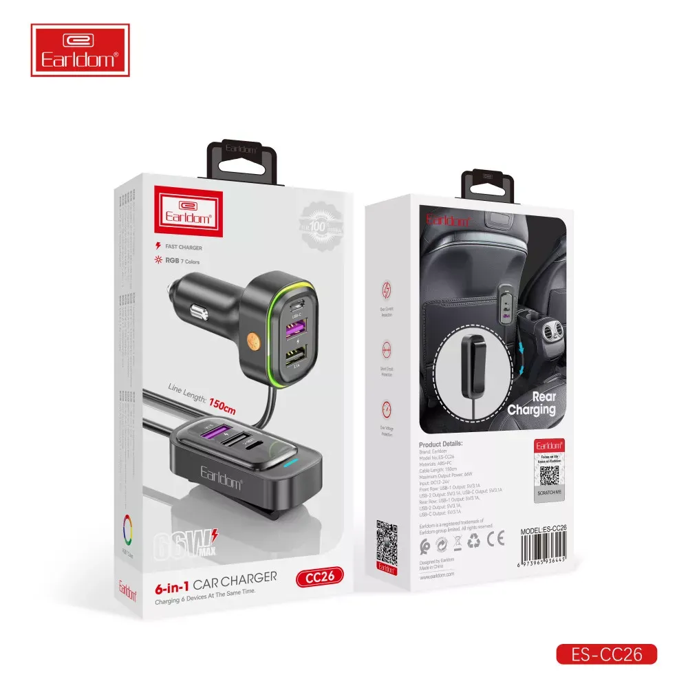 Car Charger 2.4A 4U 2C Earldom ES-CC26 - фото 3