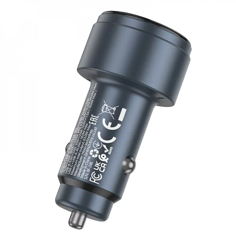Car Charger | 45W | QC3.0 — Hoco Z57B — Metal gray - фото 5