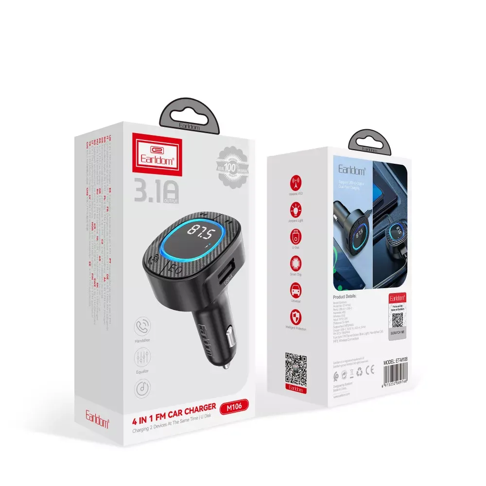 Fm Modulator MP3 Car Charger 3.0A 1U 1C Earldom ET-M106 — фото 3