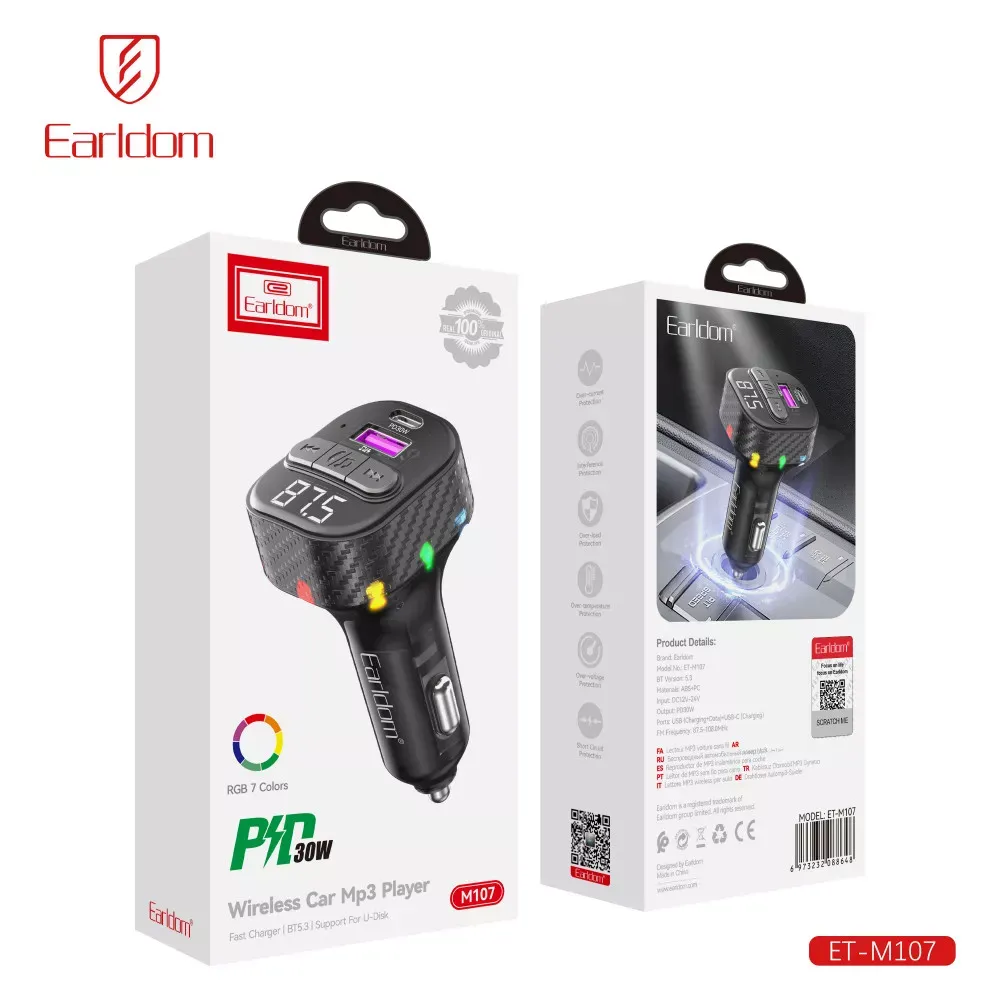 Fm Modulator MP3 Car Charger 3.0A 1U 1C Earldom ET-M107 — фото 3