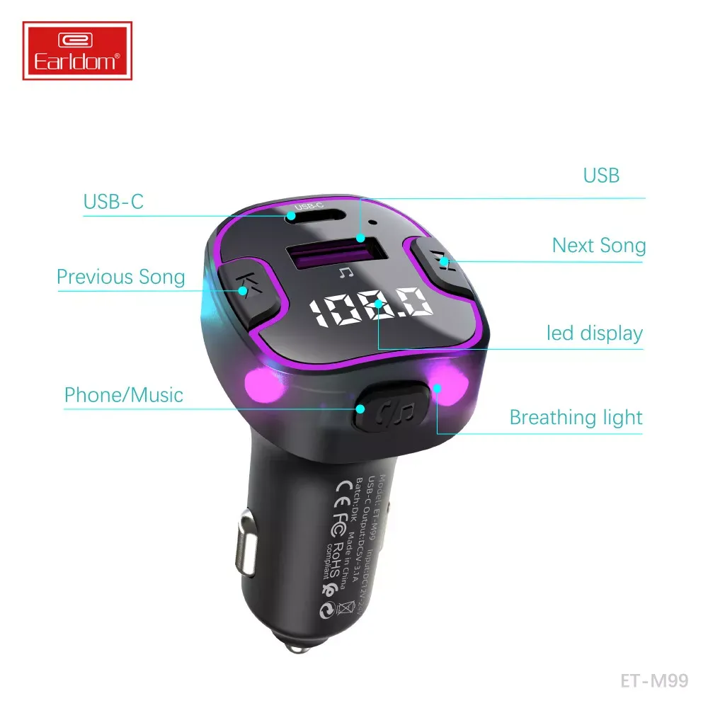 Fm Modulator MP3 Car Charger 3.0A 1U 1C Earldom ET-M99 - фото 4
