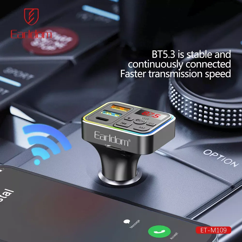 Fm Modulator MP3 | Car Charger | 3.1A | 2U | 1C — Earldom ET-M109 - фото 4