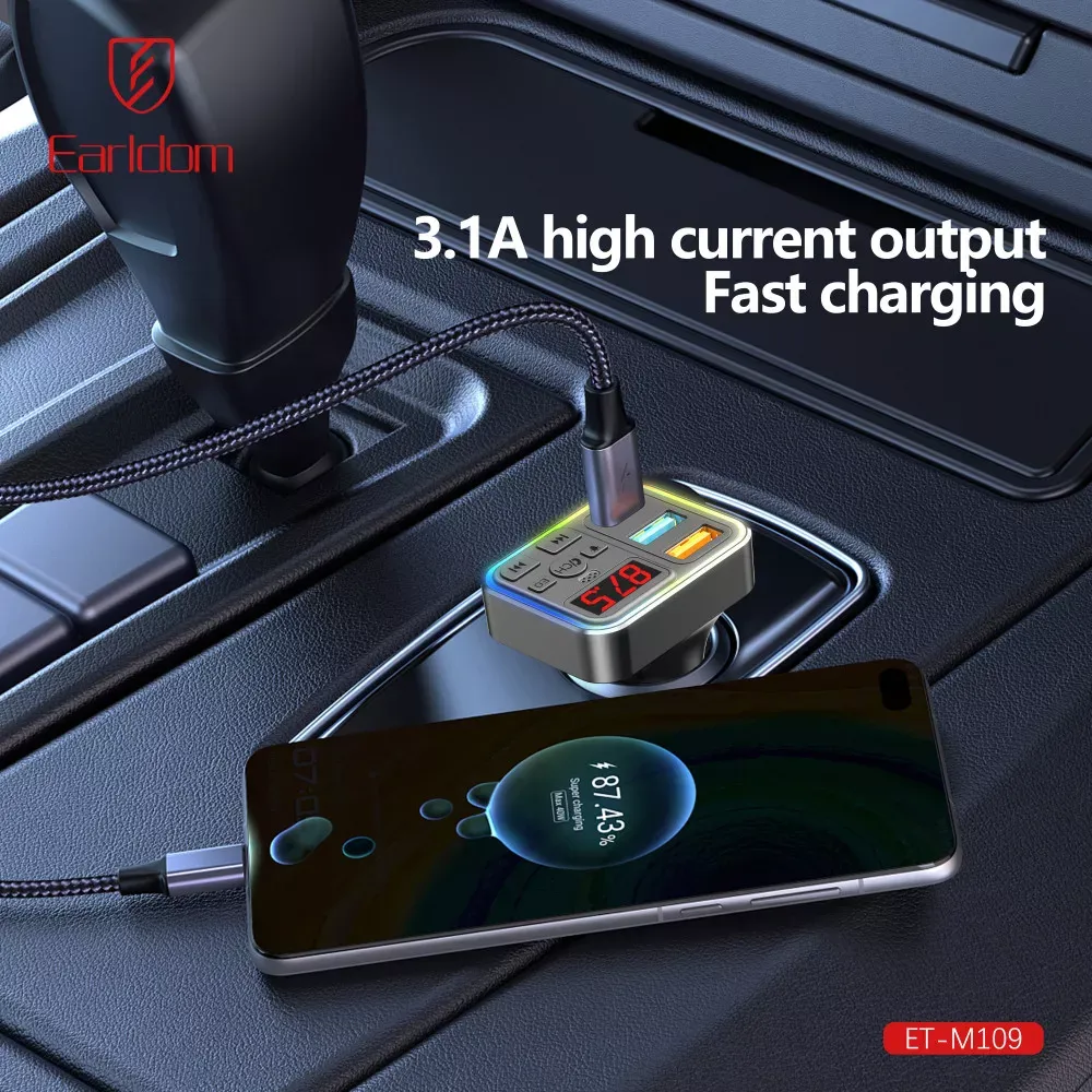 Fm Modulator MP3 | Car Charger | 3.1A | 2U | 1C — Earldom ET-M109 - фото 7