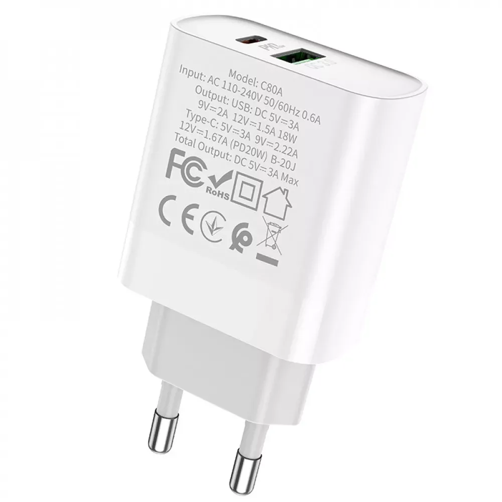 Home Charger 20W PD QC3.0 Hoco C80A — White - фото 6