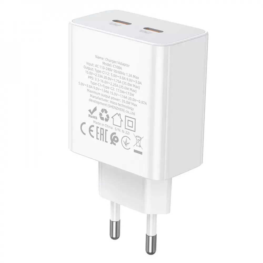 Home Charger 35W 2 PD QC3.0 Hoco C108A — White — фото 5