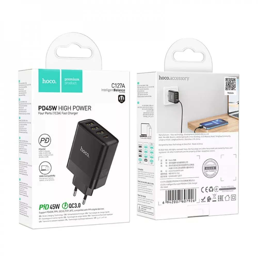Home Charger | 45W | PD | QC3.0 — Hoco C127A __ — Black — фото 3
