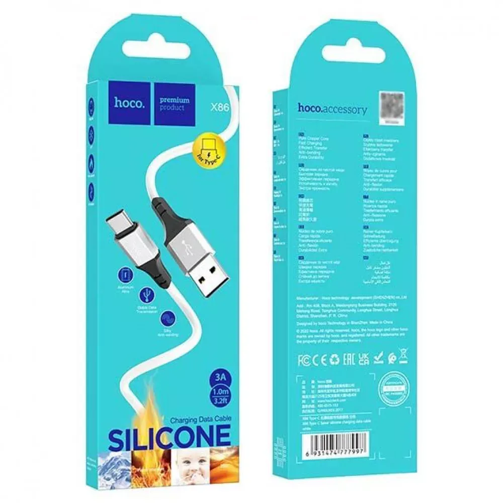 Кабель USB C 2.4A (1m) Hoco X86 — White - фото 3
