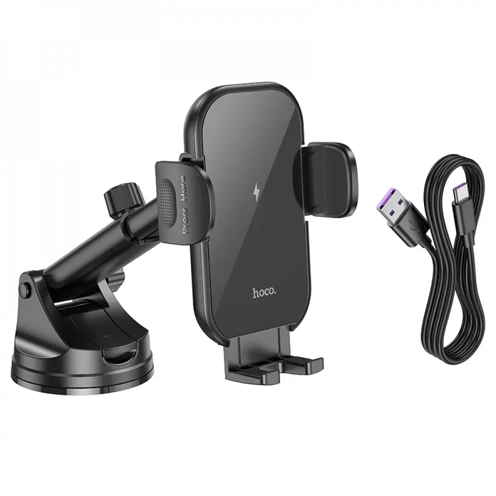 Car Holder Hoco HW5 Journey wireless fast charging — Black — фото 7