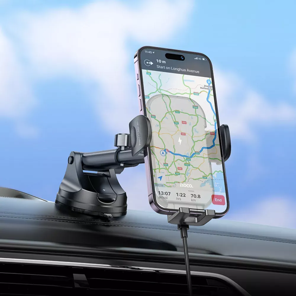 Car Holder Hoco HW5 Journey wireless fast charging — Black — фото 9