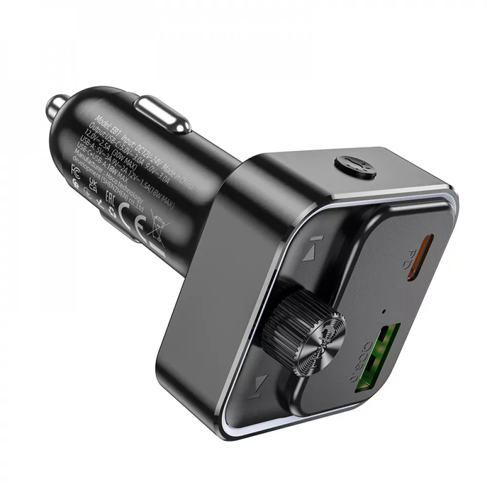 Fm Transmitter MP3 | Car Charger | 3.0A | PD30W | 1U — Hoco E81 — Black - фото 5