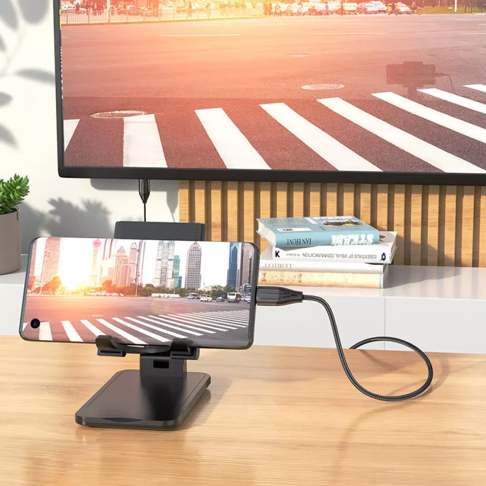 USB C to HDMI Cable (2m) — Hoco UA16 HD on screen — Metal gray - фото 6