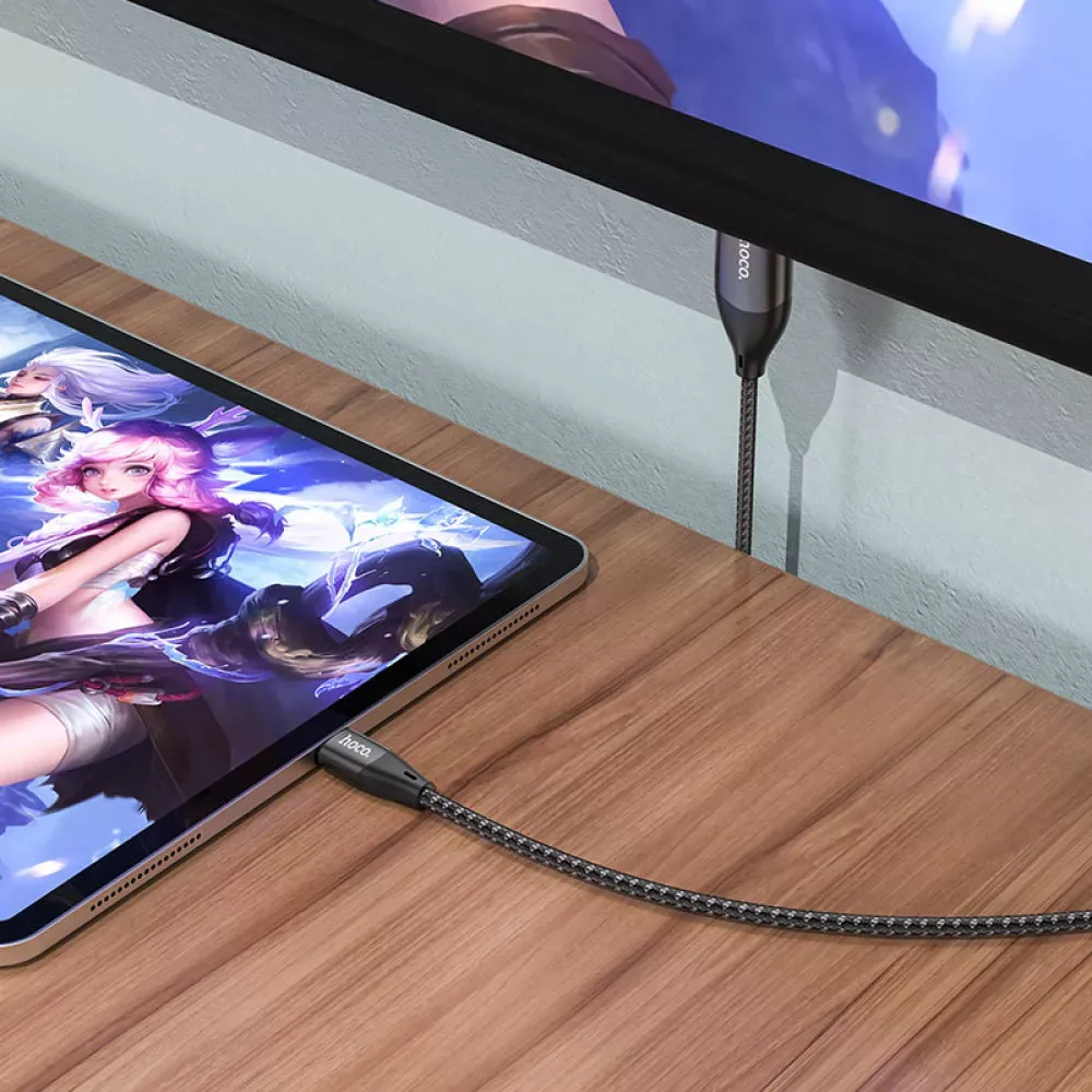 USB C to HDMI Cable (2m) — Hoco UA16 HD on screen — Metal gray - фото 7