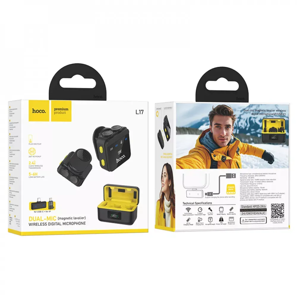 Wireless Digital Microphone — Hoco L17 Dual-mic (iP/Type-C) - фото 3