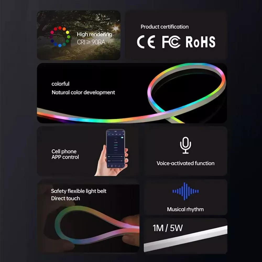 LED лента RGB Neon Rope 10м c пультом 5V - фото 5