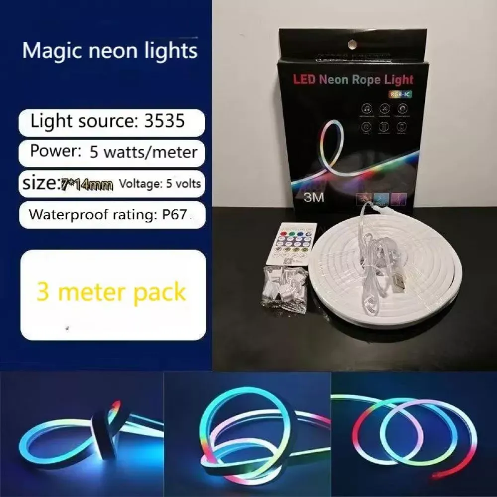 LED лента RGB Neon Rope 3м c пультом 5V - фото 4