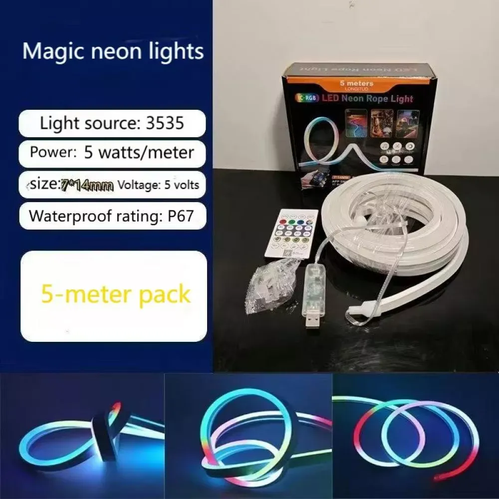 LED лента RGB Neon Rope 5м c пультом 5V - фото 4
