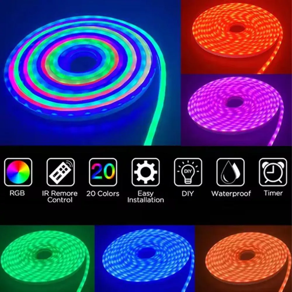 LED лента RGB Neon Rope 5м c пультом IP67 - фото 4