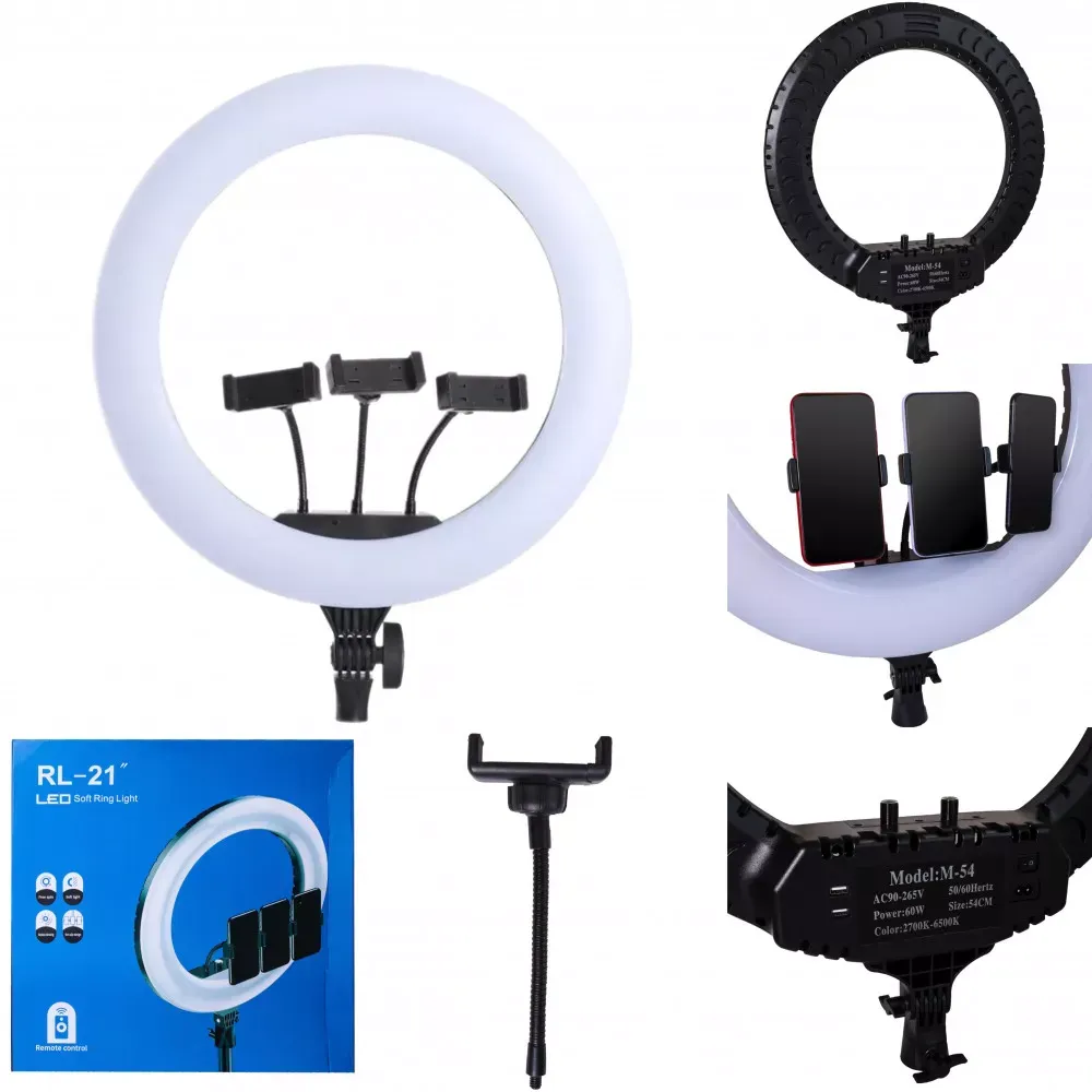 Лампа Кольцевая LED RL-21 Original 54 cm  65w  416 Lights | Remote I 3m cable with plug  I 3 holder I handle bag — Различные