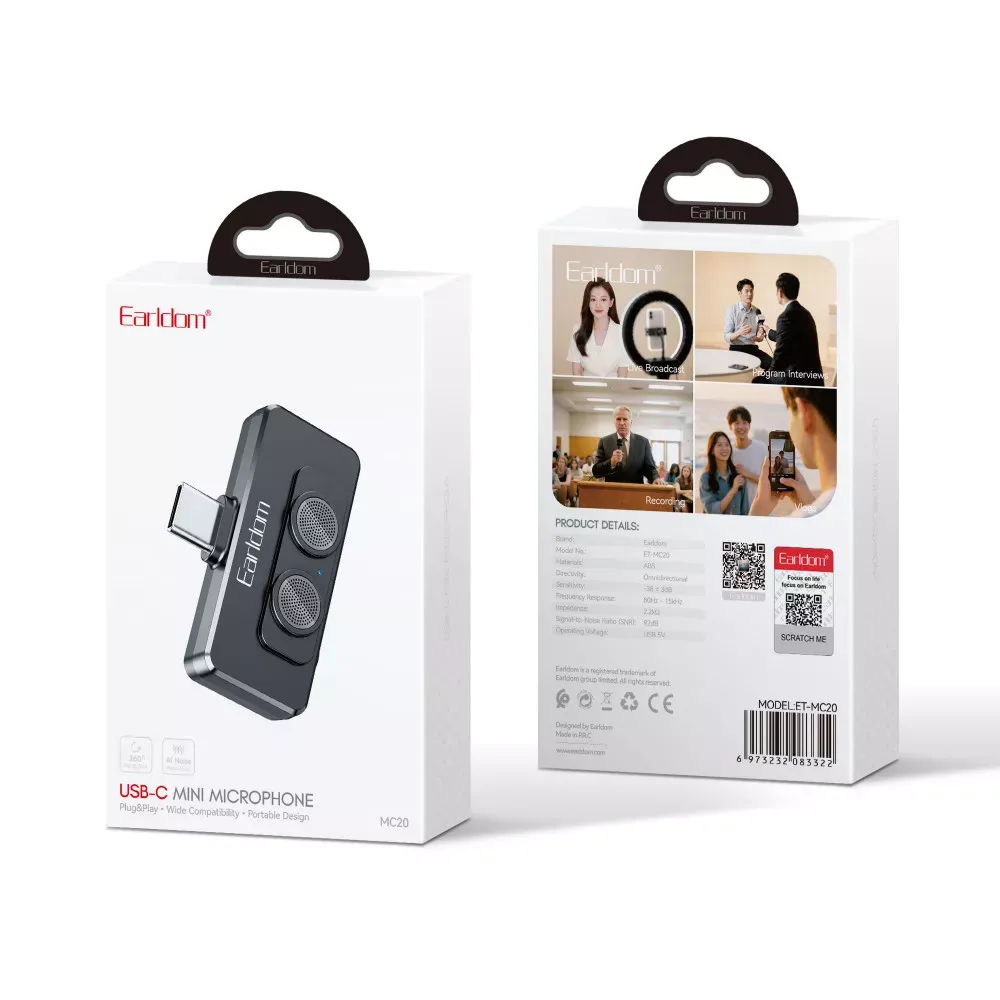Беспроводной микрофон для телефона USB C — Earldom ET-MC20 — фото 9