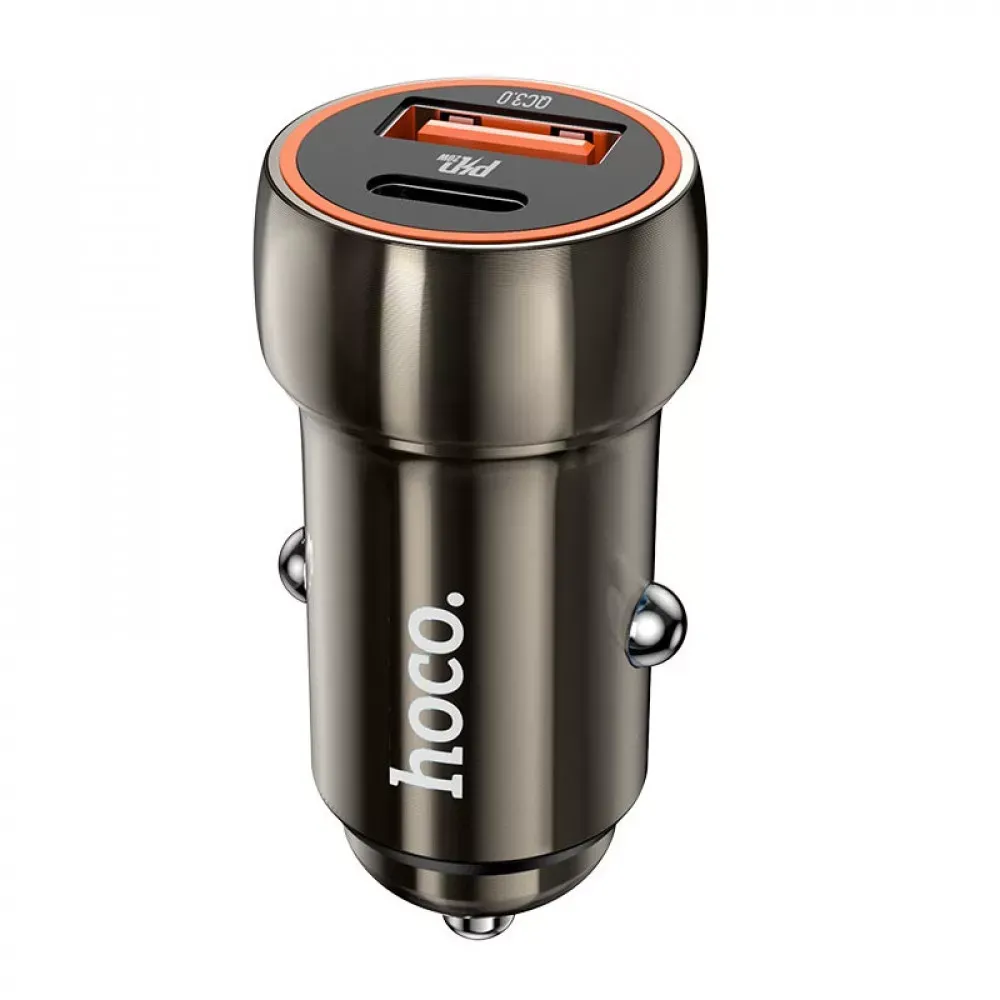 Car Charger | 20W | PD | USB QC3.0 | USB-C | — Hoco Z46A — Metal Gray