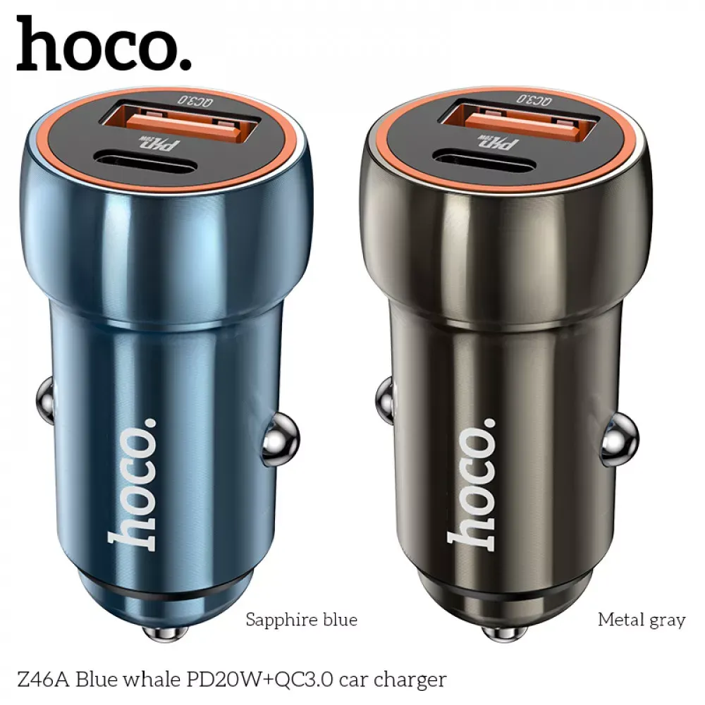 Car Charger | 20W | PD | USB QC3.0 | USB-C | — Hoco Z46A — Metal Gray — фото 4
