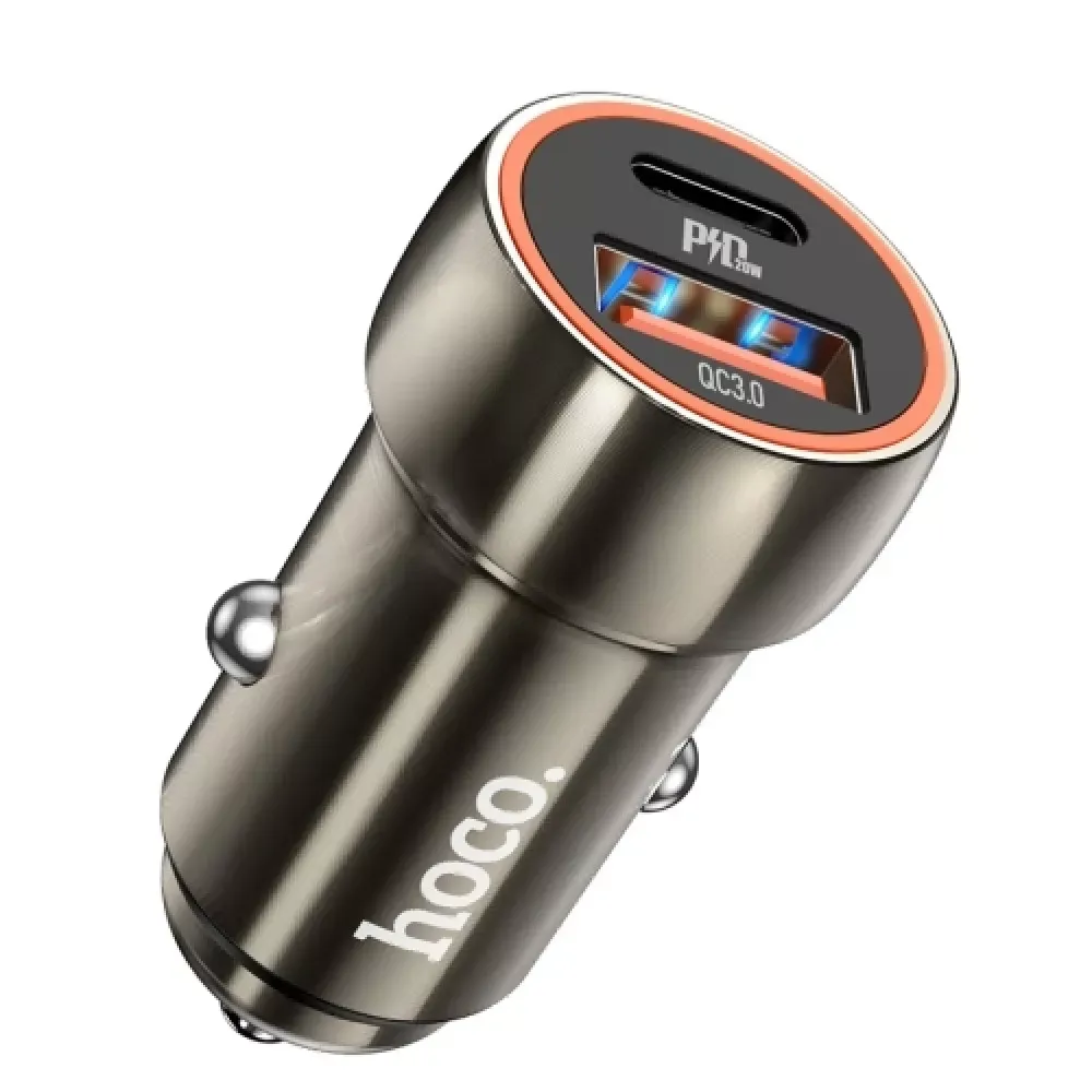 Car Charger | 20W | PD | USB QC3.0 | USB-C | — Hoco Z46A — Metal Gray — фото 5