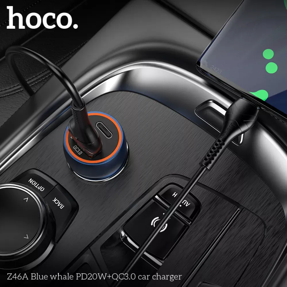 Car Charger | 20W | PD | USB QC3.0 | USB-C | — Hoco Z46A — Metal Gray — фото 6