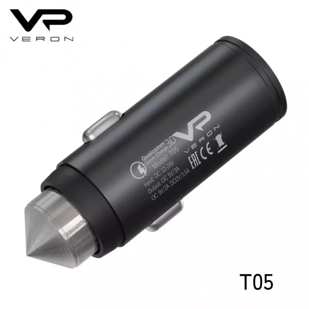 Car Charger | 15W | USB | 3.0A — Veron T05 QC3.0 Metal Blister Packing