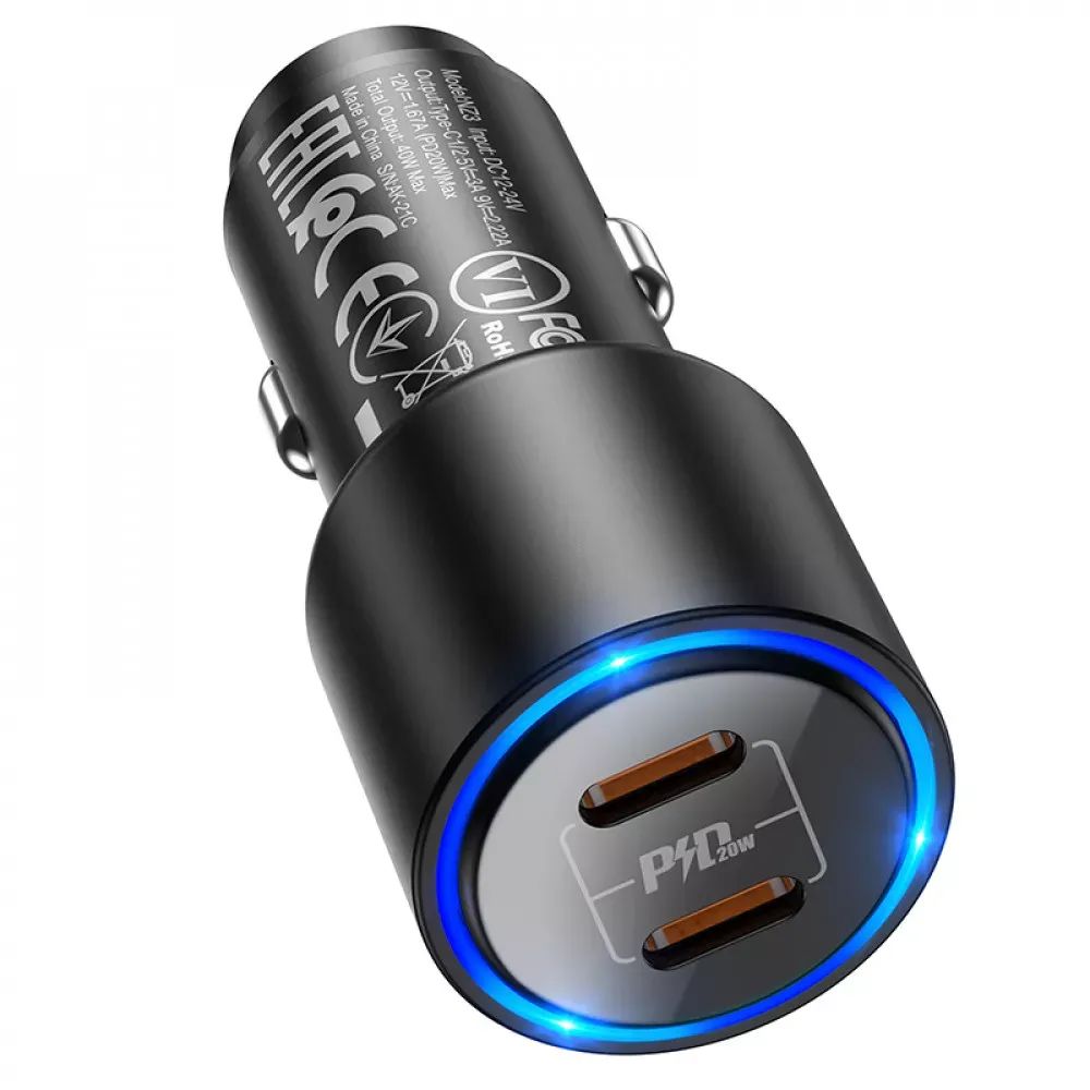 Car Charger | 40W | PD | 2 USB-C | — Hoco NZ3 — Black — фото 4