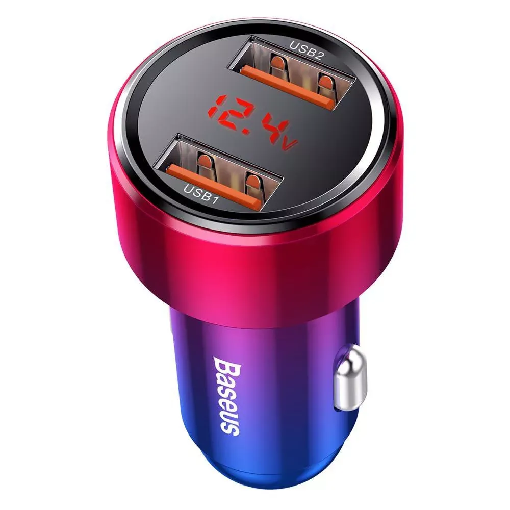 Car Charger | 45W | 2 USB | Digital Display — Baseus — CCMLC20A-09 Red