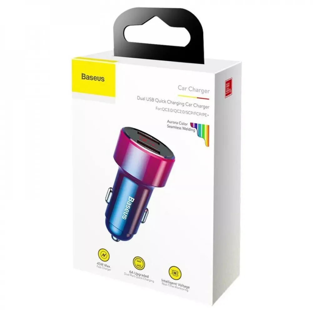 Car Charger | 45W | 2 USB | Digital Display — Baseus — CCMLC20A-09 Red — фото 3