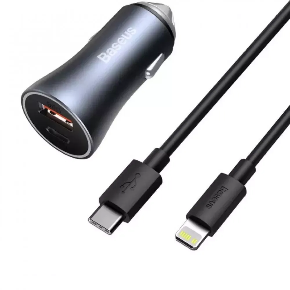 Car Charger 40W 1U 1C C to Lightning Cable (1m) Baseus (TZCCJD-B0G) Golden Contactor Pro Dual Quick Charger — TZCCJD-B0G Dark Gray — Baseus