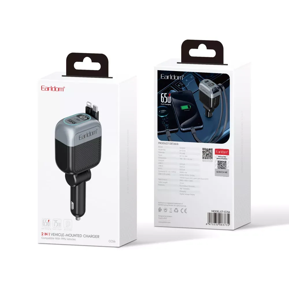 Car Charger 65W1U 1C Earldom ES-CC56 — фото 9