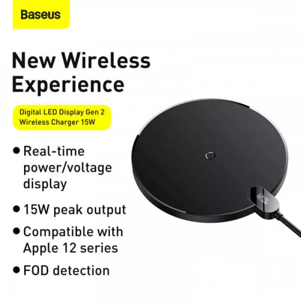 Wireless Charger 15W Baseus Digital LED Display Gen 2 Black — CCED000001 Black — фото 9