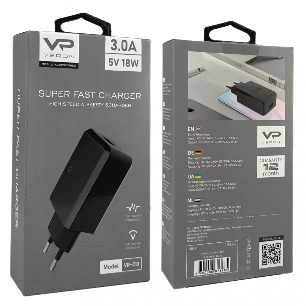 Home Charger | 18W | 1U — Veron VR-C13Q — Black — фото 6