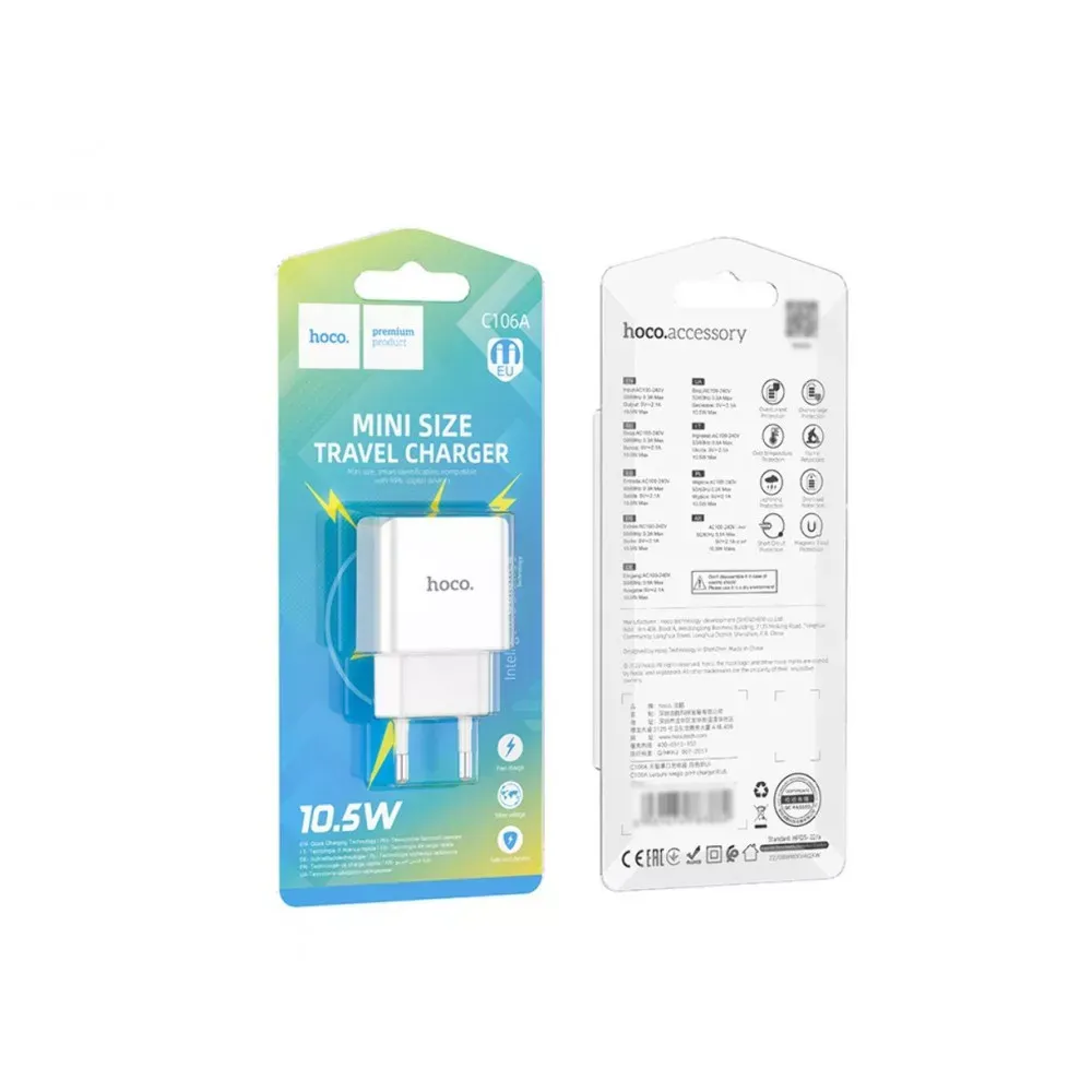 Home Charger | 2.1A | QC3.0 — Hoco C106A — White — фото 3