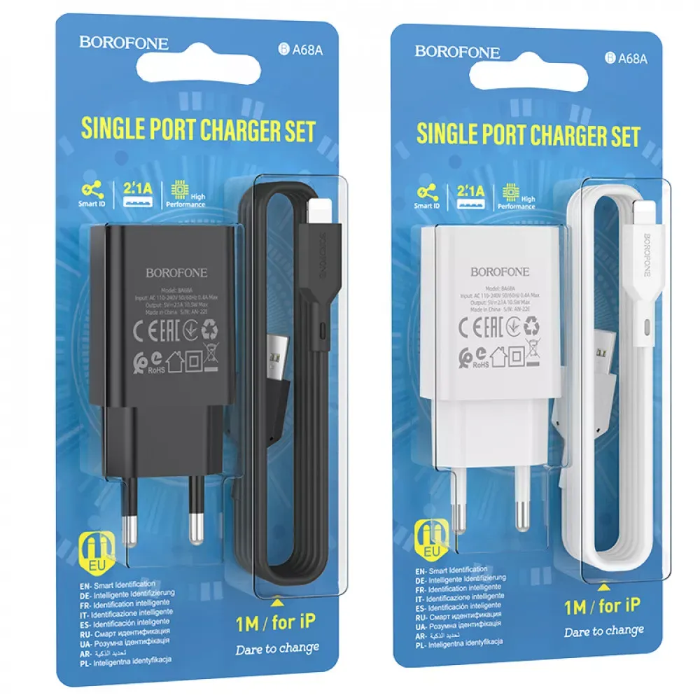 Home Charger 2.1A 1U Lightning Cable Borofone BA68A — Black — фото 3