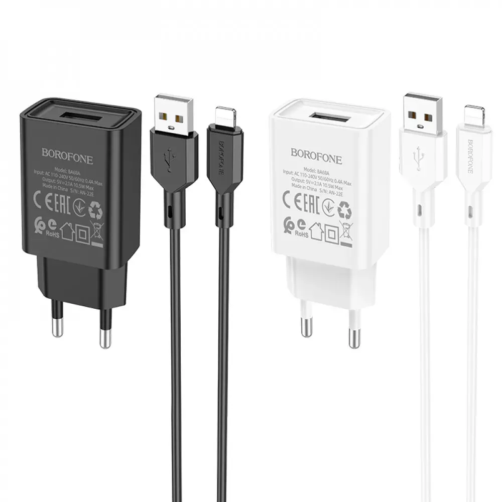 Home Charger 2.1A 1U Lightning Cable Borofone BA68A — Black — фото 4