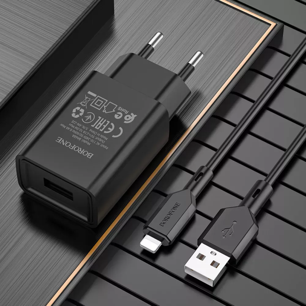 Home Charger 2.1A 1U Lightning Cable Borofone BA68A — Black — фото 5