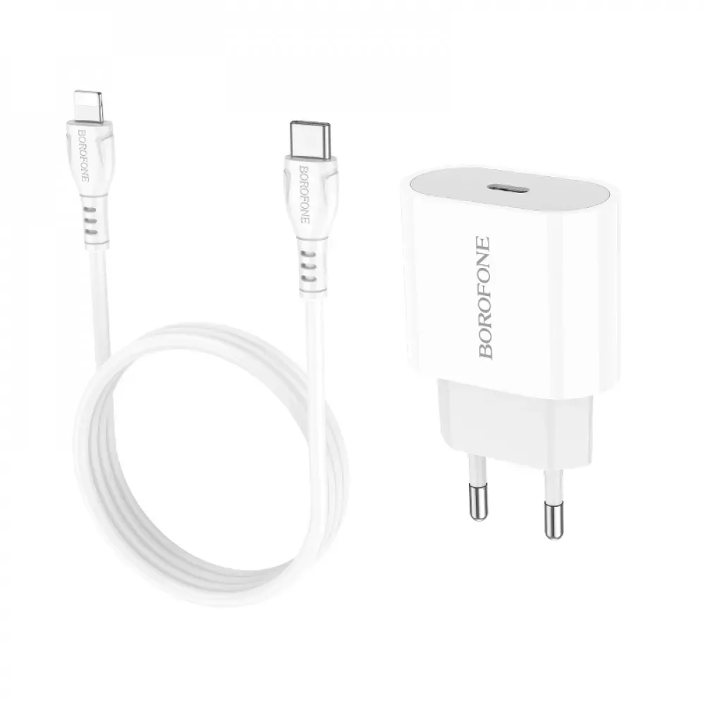 Home Charger 2.1A PD3.0 C to Lightning Cable (1m) Borofone BA61A — White — Borofone
