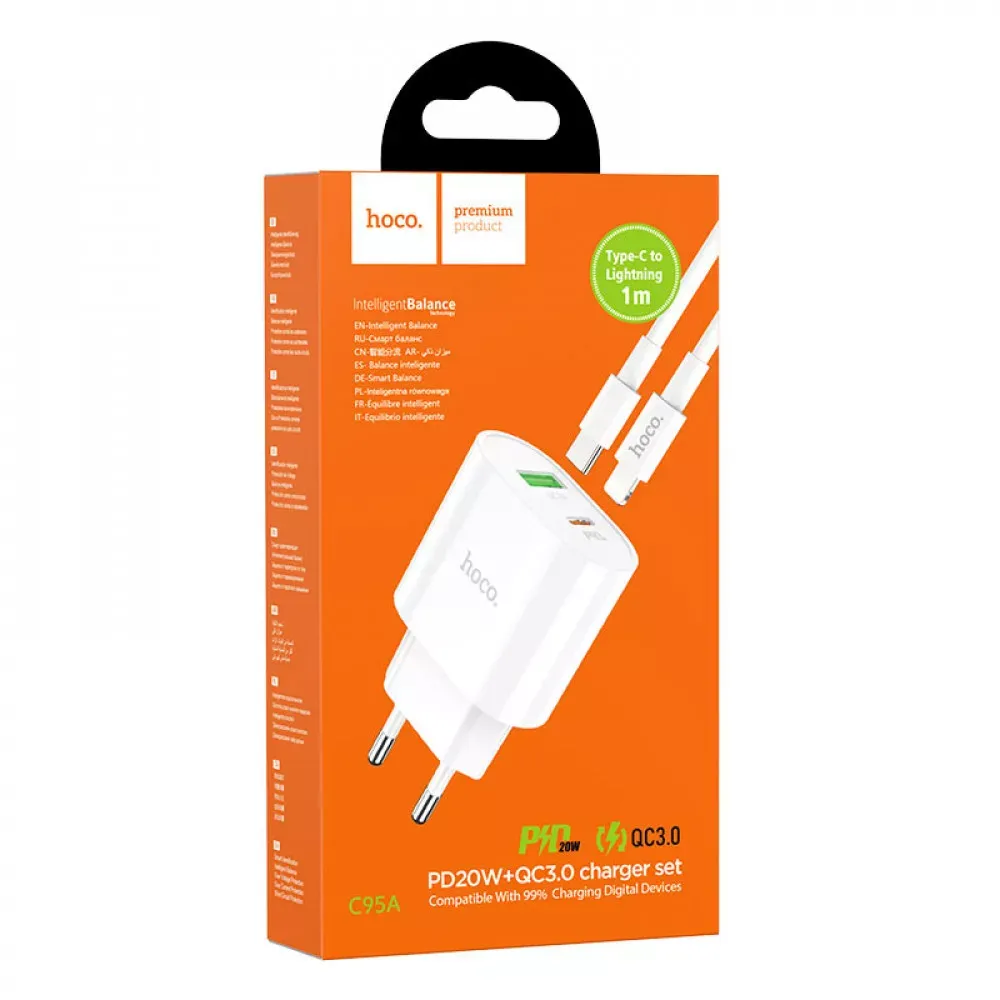 Home Charger 20W PD QC3.0 C to Lightning Cable Hoco C95A — White — фото 3