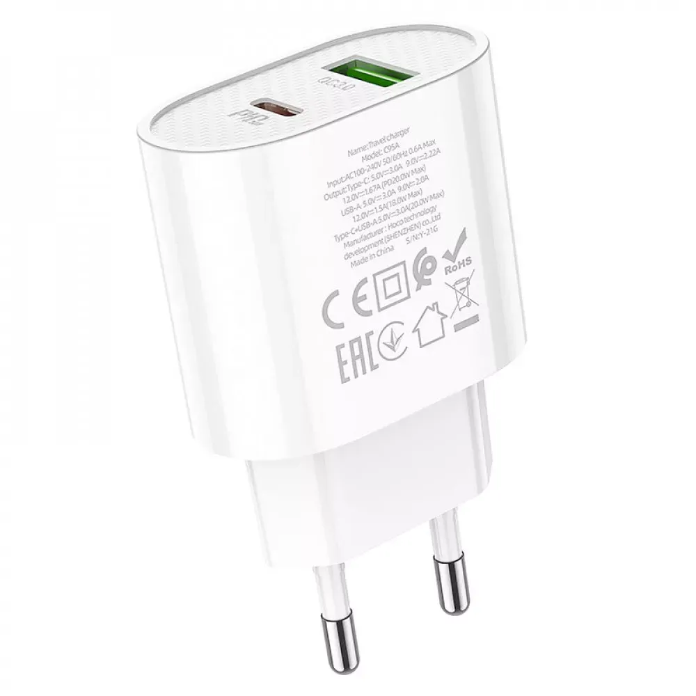 Home Charger 20W PD QC3.0 C to Lightning Cable Hoco C95A — White — фото 5