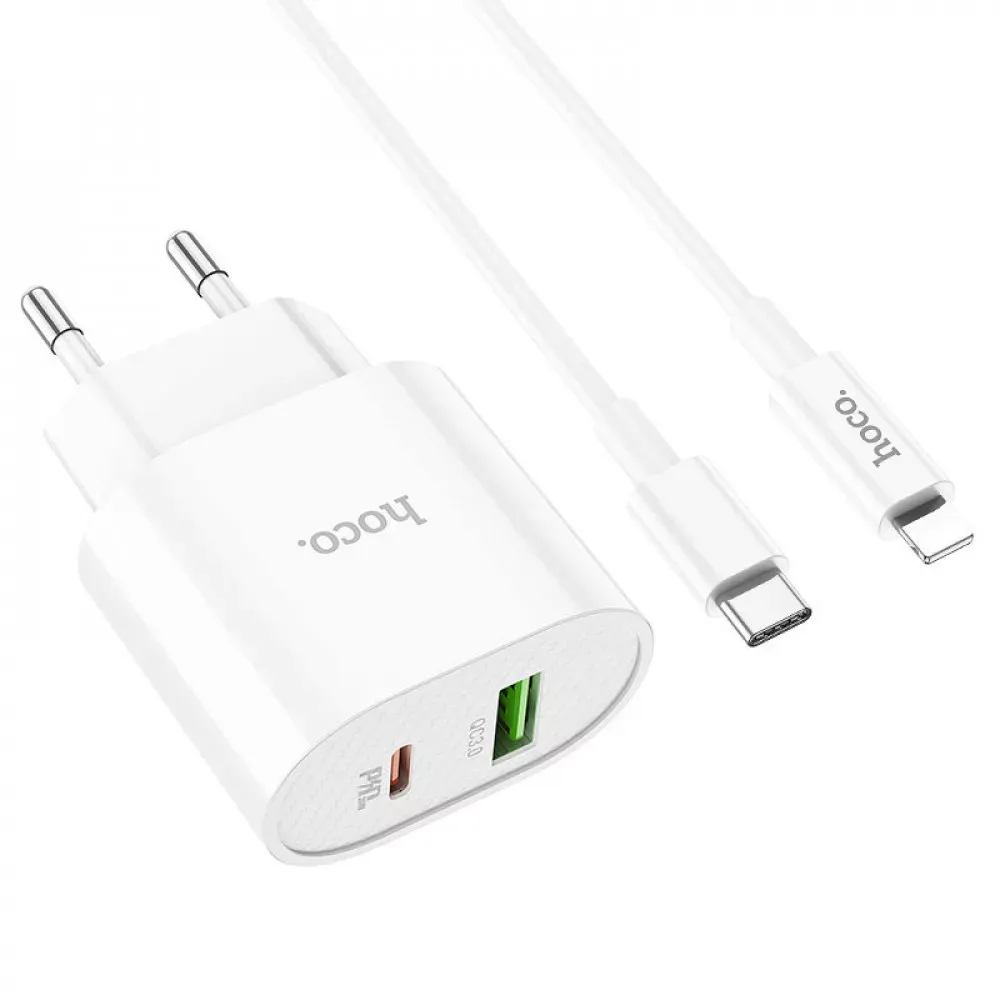 Home Charger 20W PD QC3.0 C to Lightning Cable Hoco C95A — White — фото 8