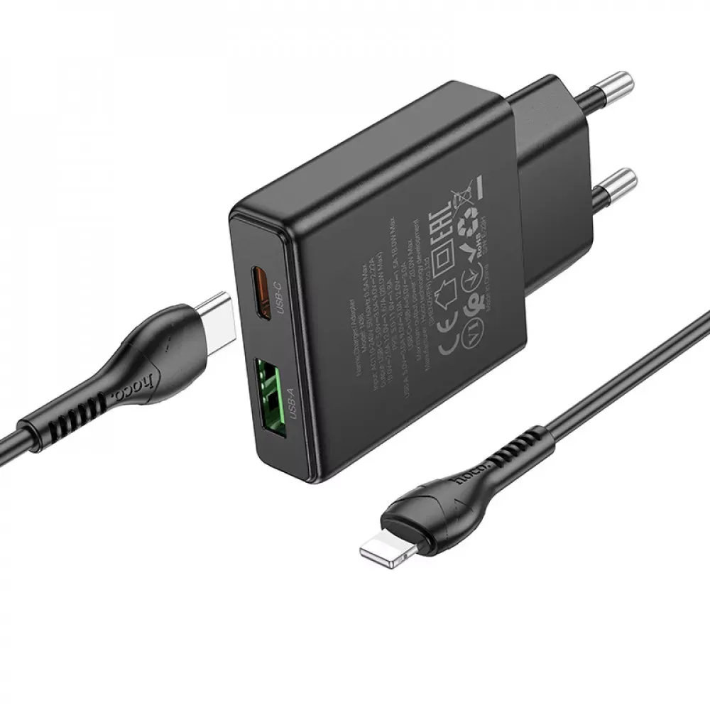 Home Charger 20W PD QC3.0 C to Lightning Cable Hoco N38 — Black — фото 5